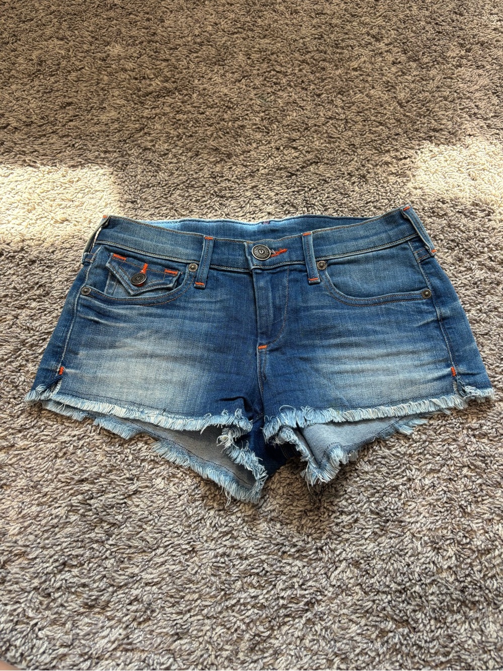 True Religion Blue Distressed Denim Cutoff Shorts